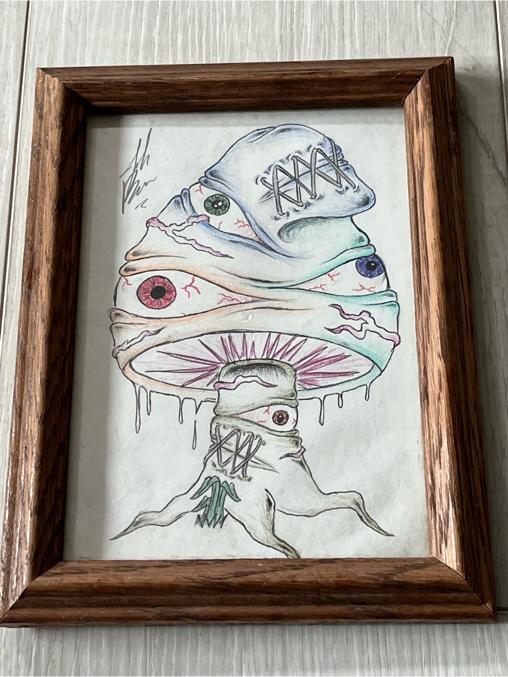 Surreal Mushroom Eye Illustration - Multicolor Framed Art